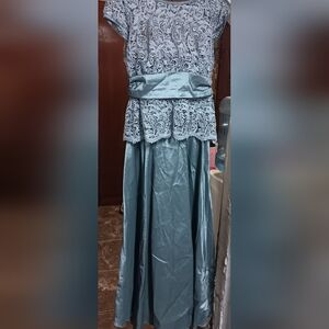 Elegant Blue Lace Overlay Dress